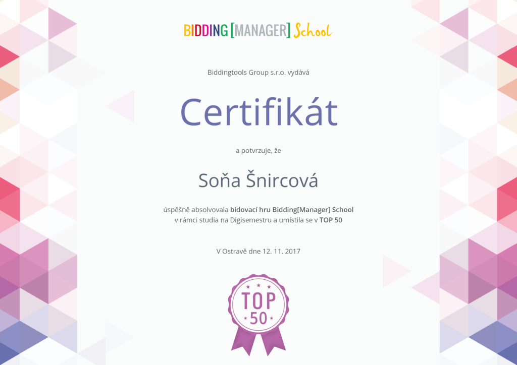 certifikát top 50 bidderov