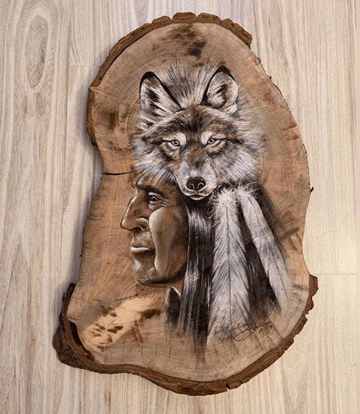 maľba na drevo vlk